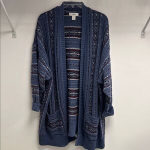 CJ Banks Navy and Multicolor Knit Cardigan